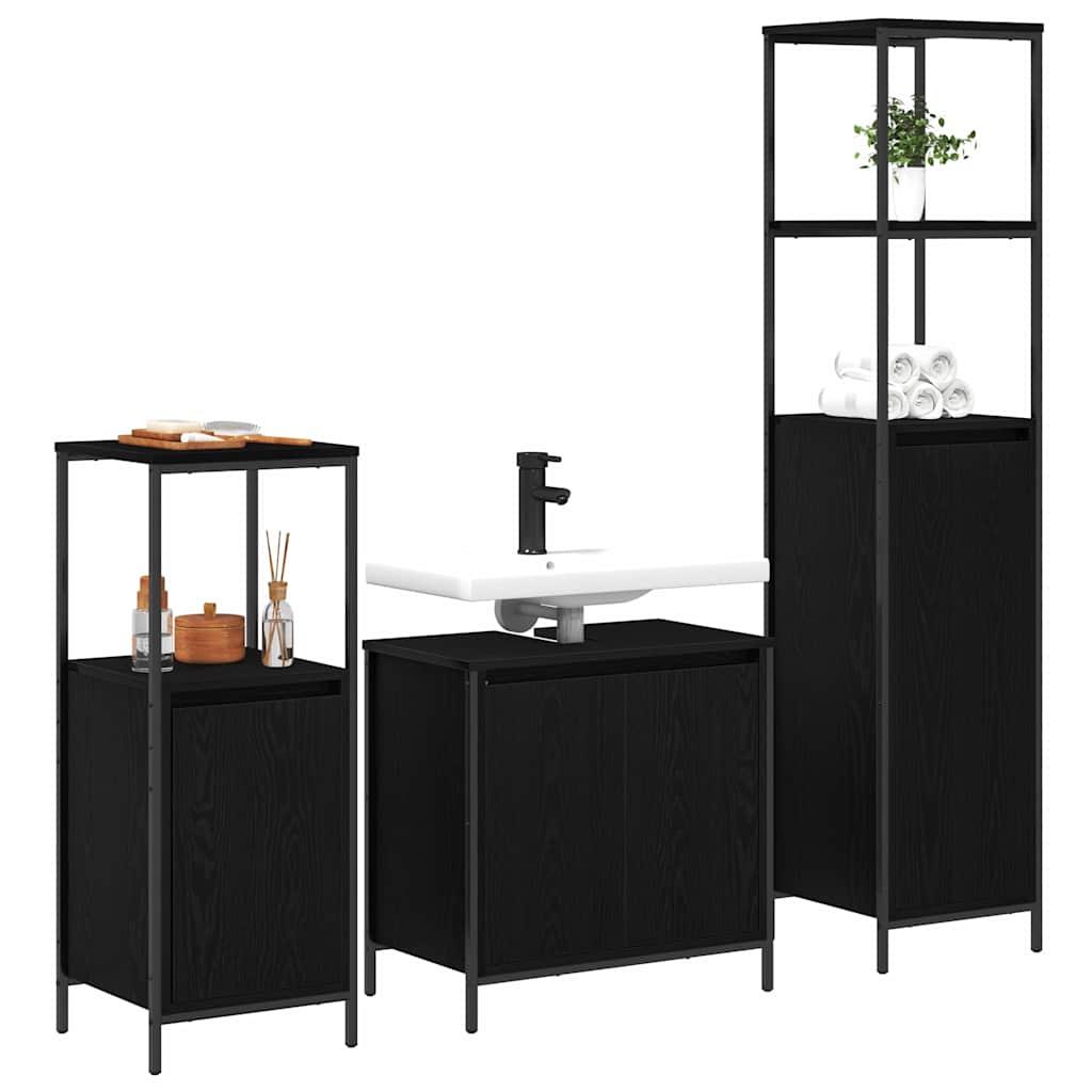 Badrumsmöbelset med hylla 3 pcs Svart Ek 36 x 35 x 165 cm