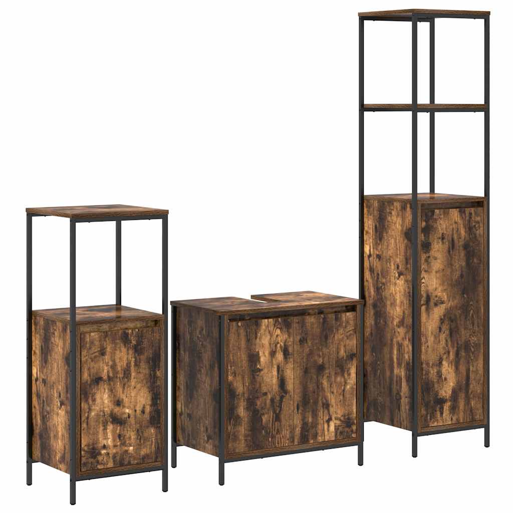 Badrumsmöbelset 3 pcs Rökt ek och svart 36 x 35 x 165 cm