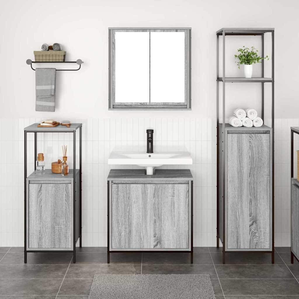 Badrumsmöbelset 3 pcs Grå sonoma och svart 36 x 35 x 165 cm