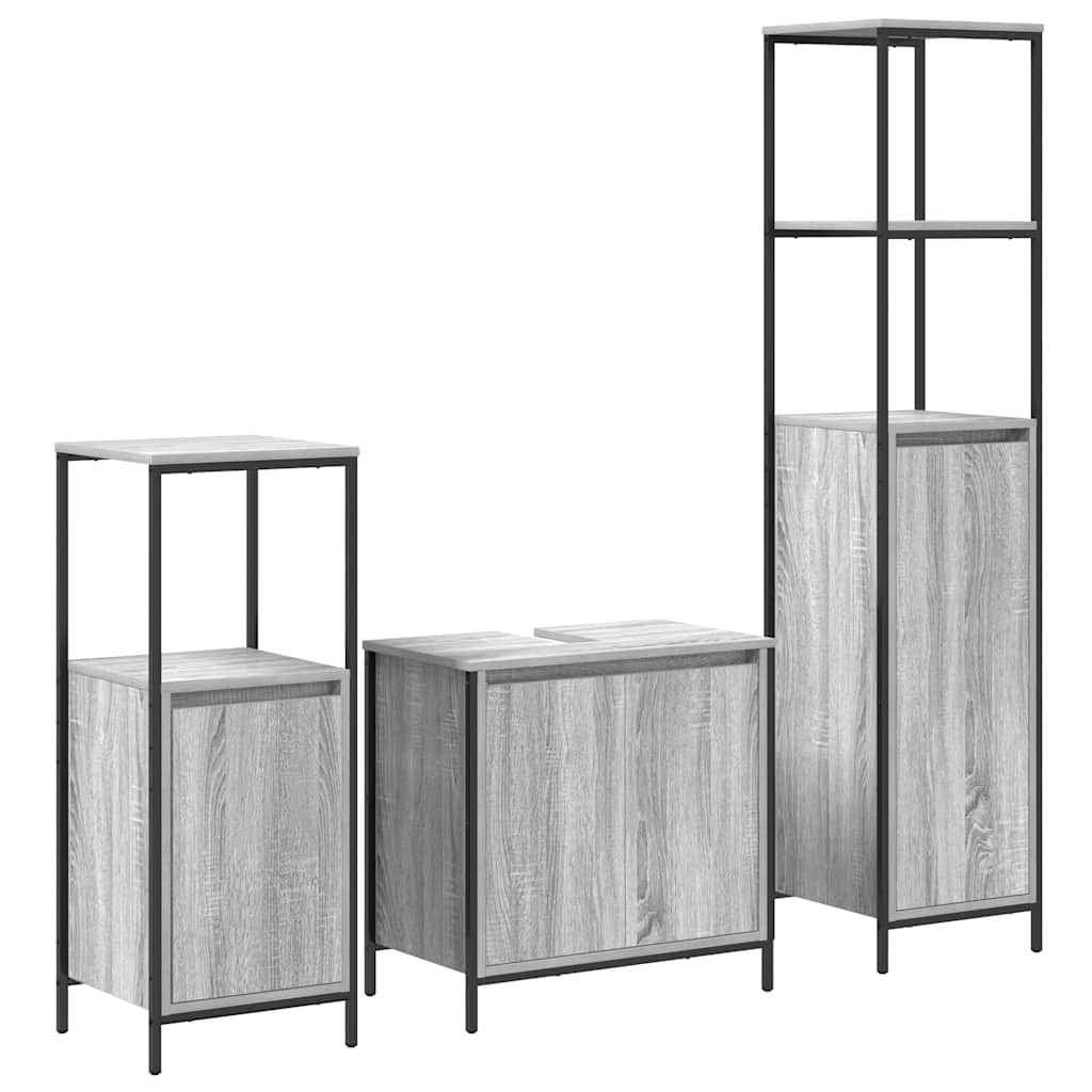 Badrumsmöbelset 3 pcs Grå sonoma och svart 36 x 35 x 165 cm