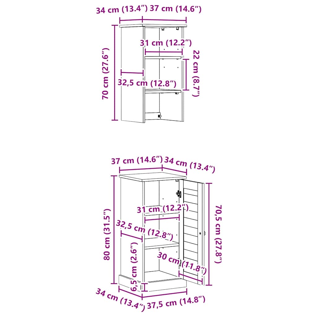 Badrumsmöbelset med hylla VIGO Brun och vit 37 x 34 x 150 cm