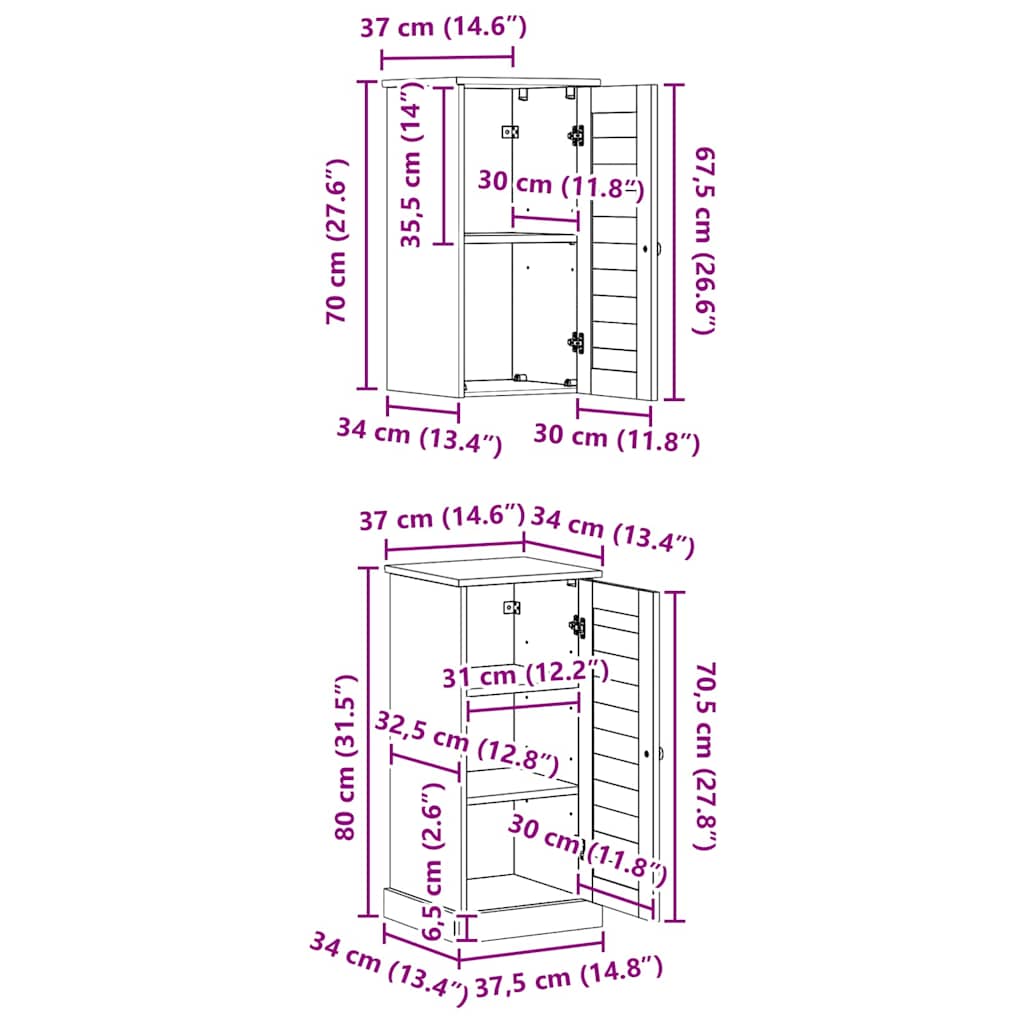 Badrumsmöbelset med hylla VIGO 2 pcs antikvit 37 x 34 x 80 cm