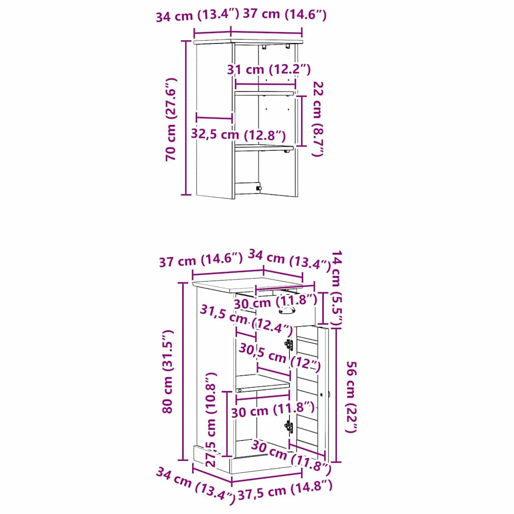 Badrumsmöbelset VIGO 2 pcs Brun och vit 37 x 34 x 150 cm
