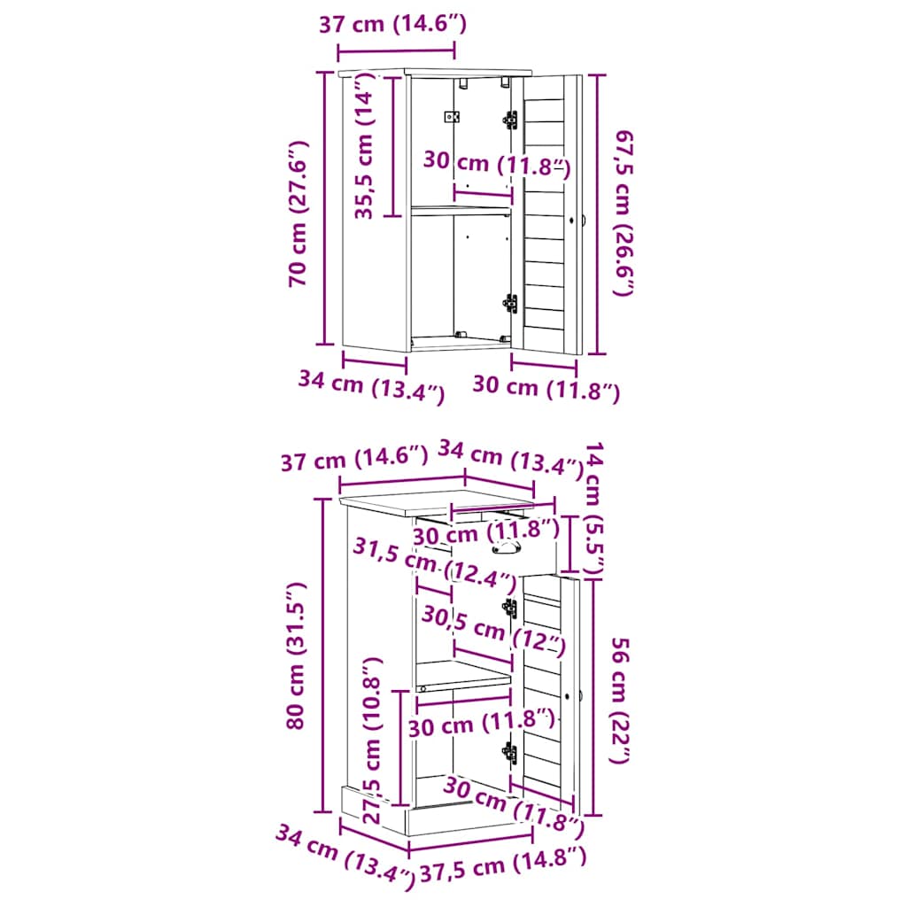 Badrumsmöbelset VIGO 2 pcs Brun och vit 37 x 34 x 80 cm