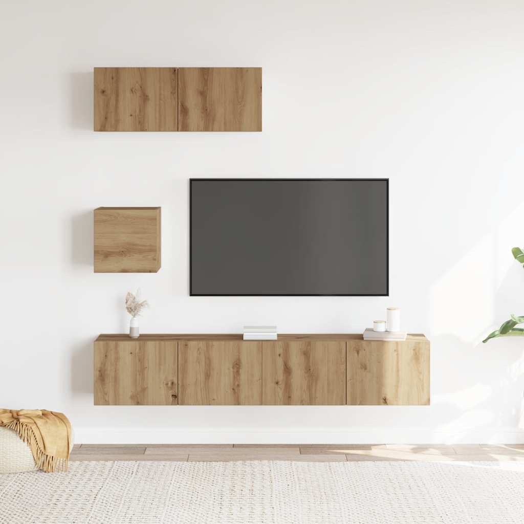 TV-skåp väggmonterat 4 delar artisan ek konstruerat trä