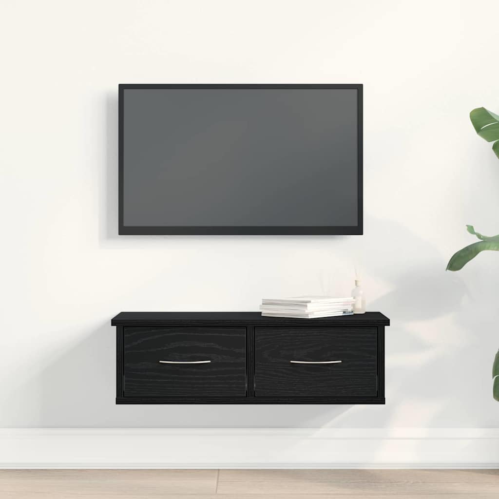 Väggskåp med låda Svart ek 60 x 26 x 18.5 cm Konstruerat trä