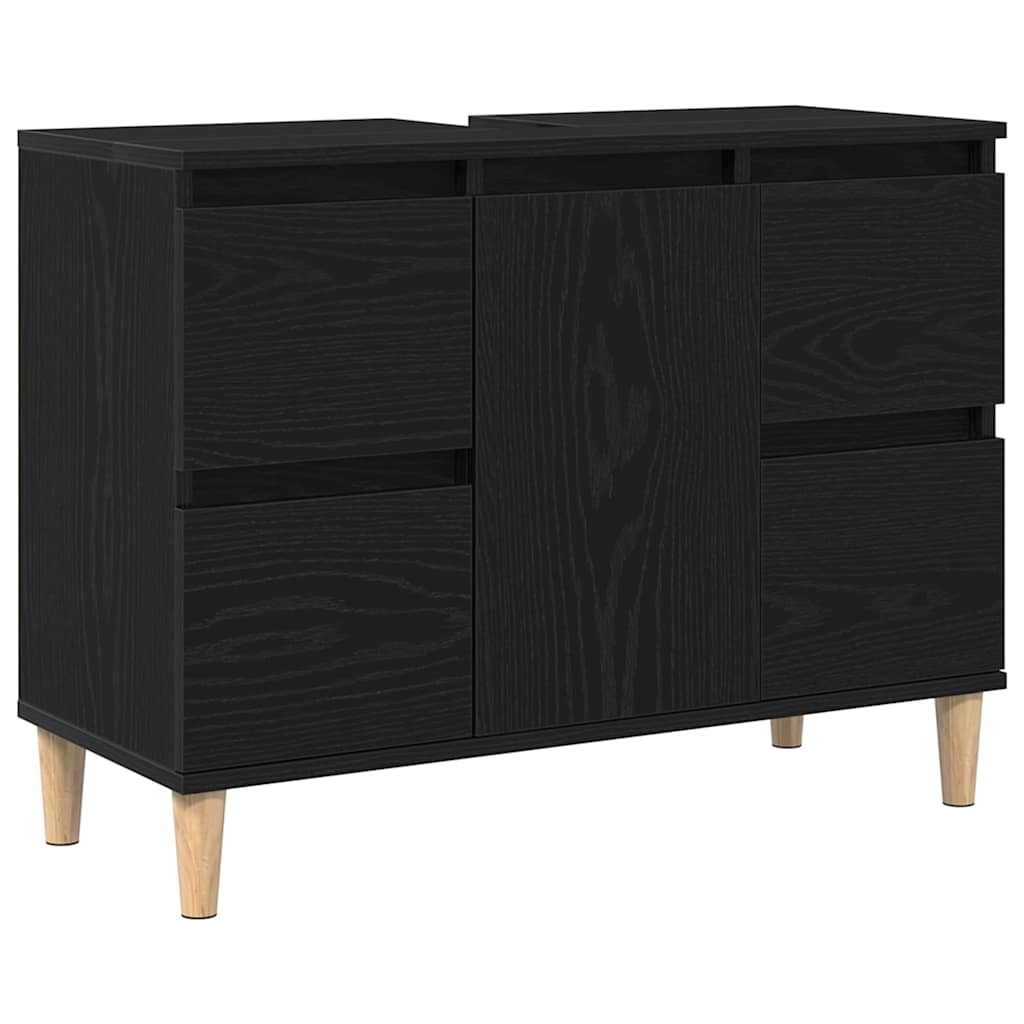 Badrumsskåp med låda Svart Ek 80 x 33 x 60 cm