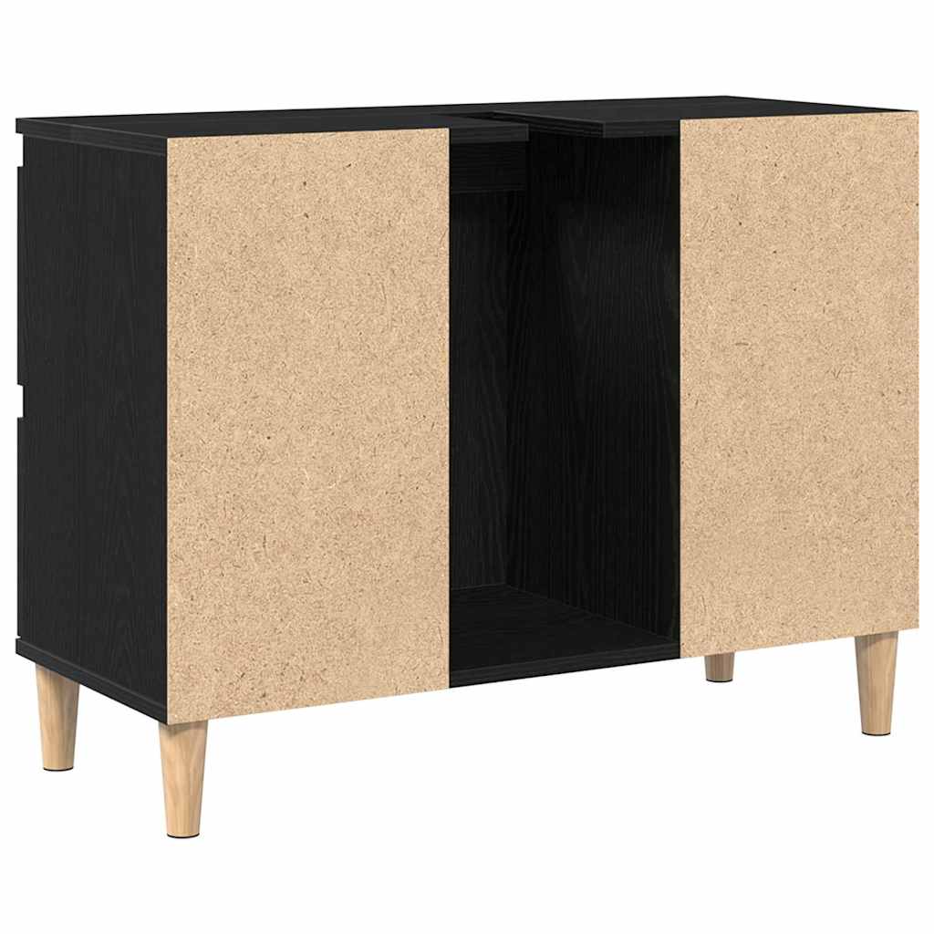 Badrumsskåp med låda Svart Ek 80 x 33 x 60 cm