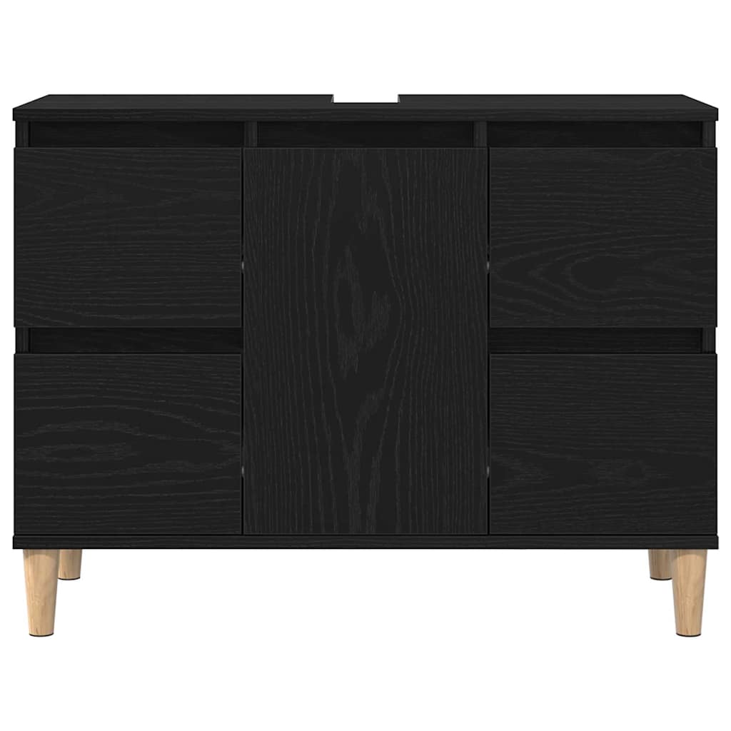 Badrumsskåp med låda Svart Ek 80 x 33 x 60 cm