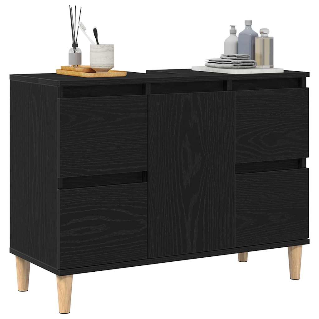 Badrumsskåp med låda Svart Ek 80 x 33 x 60 cm