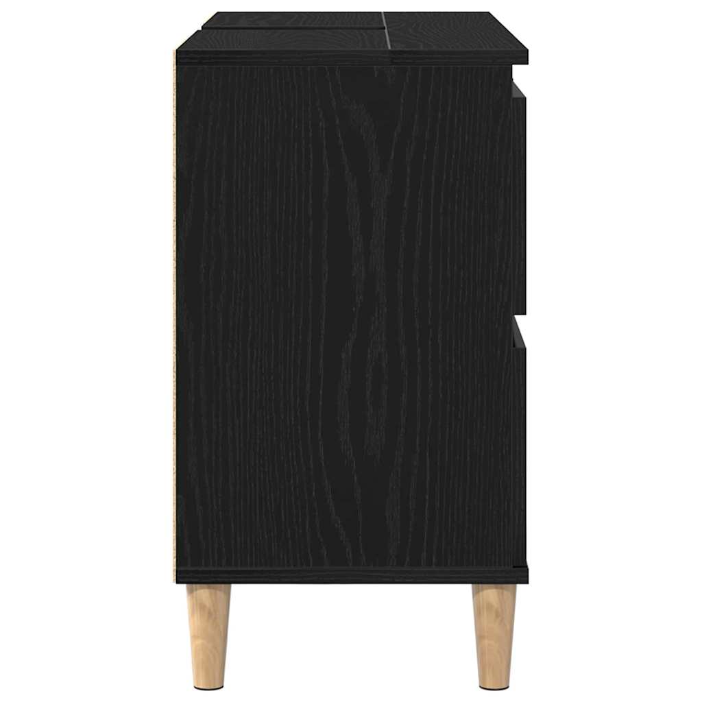 Badrumsskåp med låda Svart Ek 80 x 33 x 60 cm