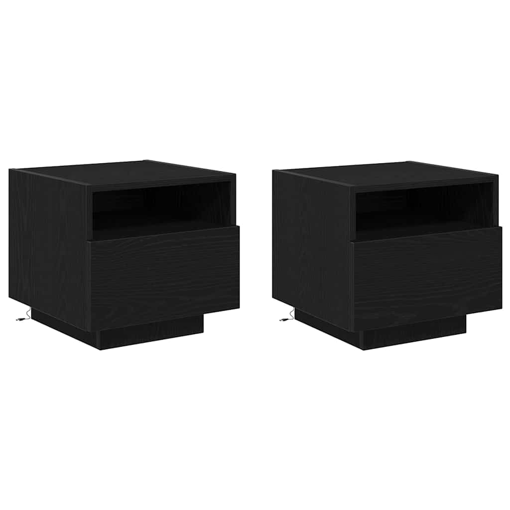 Sängbord 2 pcs Svart ek 40 x 39 x 37 cm Konstruerat trä
