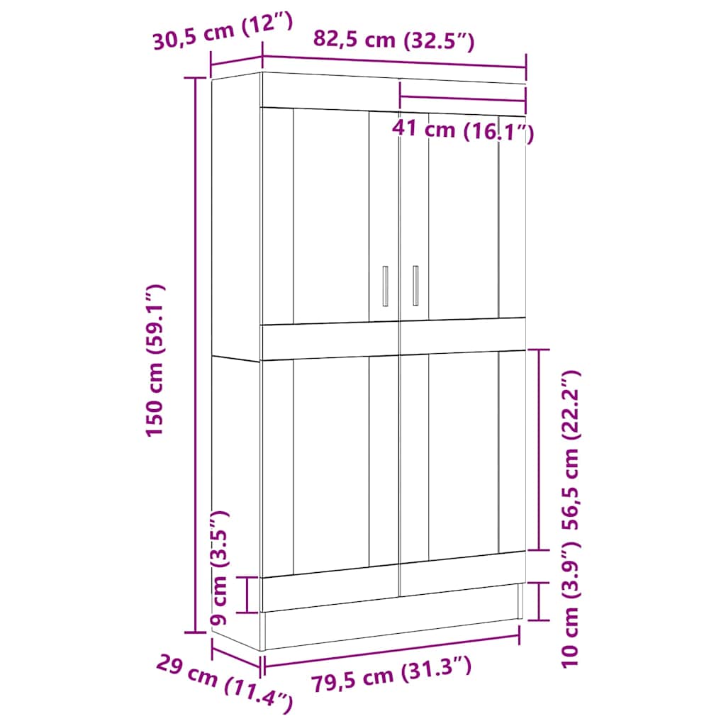 Bokskåp Svart ek 82.5 x 30.5 x 150 cm Konstruerat trä