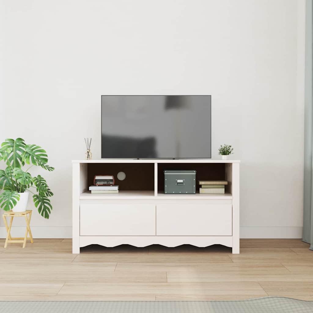 TV-skåp med låda Drammen Vit 99 x 43 x 55 cm Massivt tallträ