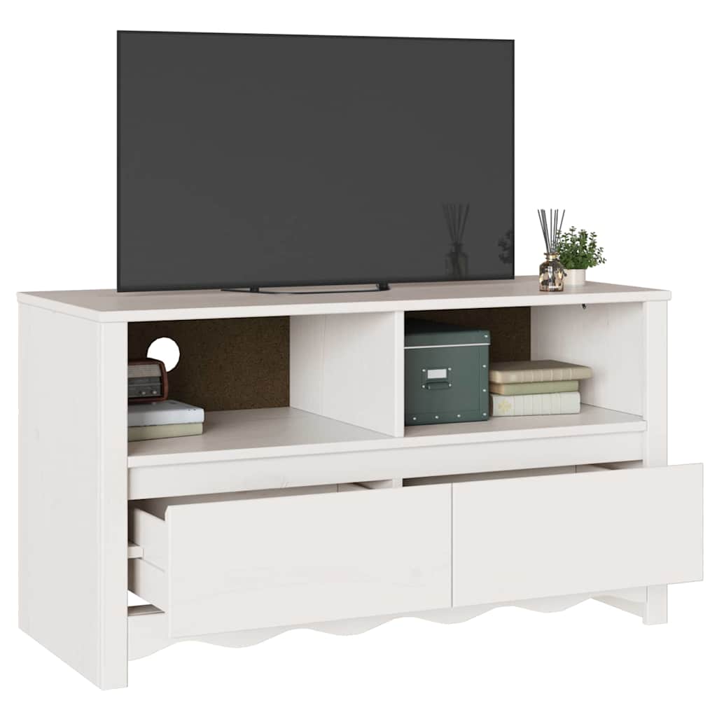TV-skåp med låda Drammen Vit 99 x 43 x 55 cm Massivt tallträ