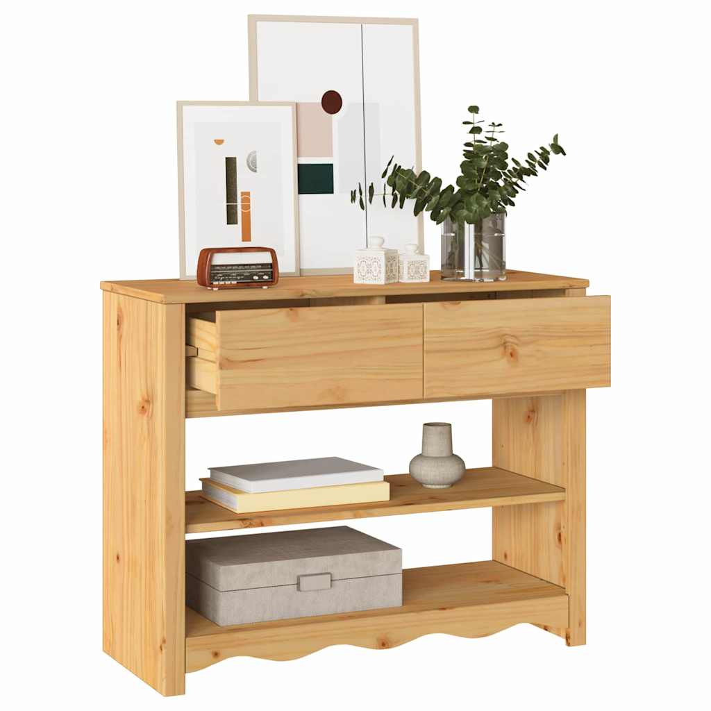 Avlastningsbord Konsollbord Trä med låda Drammen Ek 89.5 x 37 x 73 cm Massiv furu