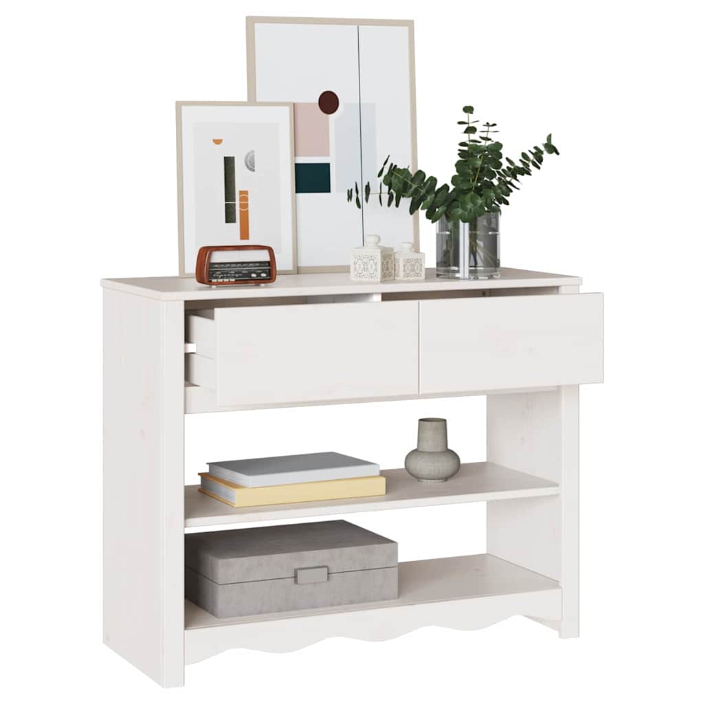 Avlastningsbord Konsollbord Vit med låda Drammen 89.5 x 37 x 73 cm Massiv furu