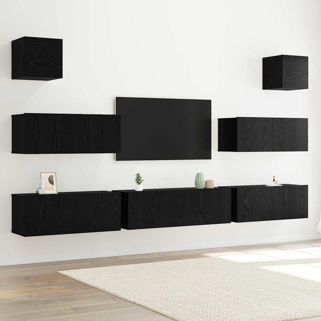 TV-skåpsset 7 pcs Svart ek 100 x 30 x 30 cm Konstruerat trä
