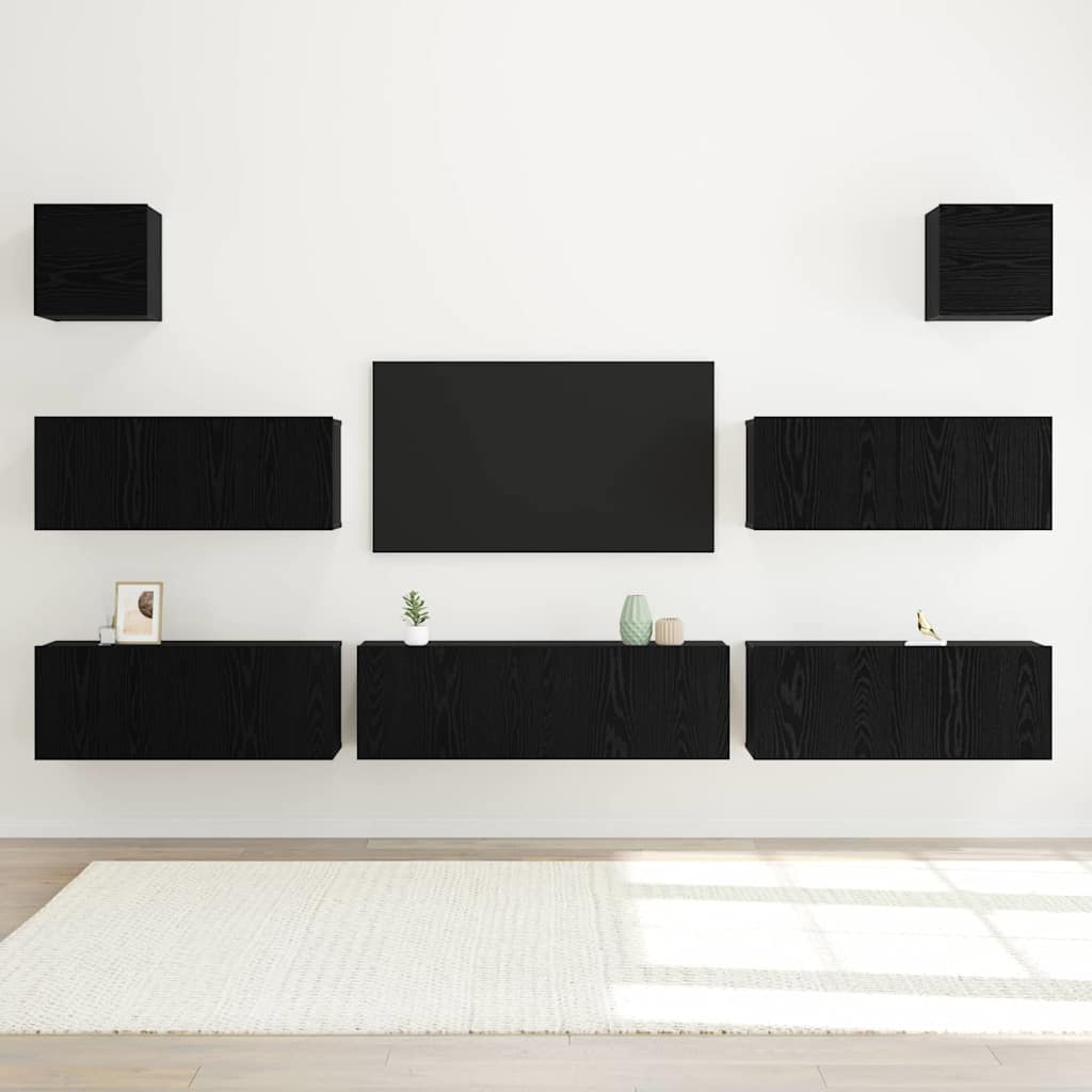 TV-skåpsset 7 pcs Svart ek 100 x 30 x 30 cm Konstruerat trä