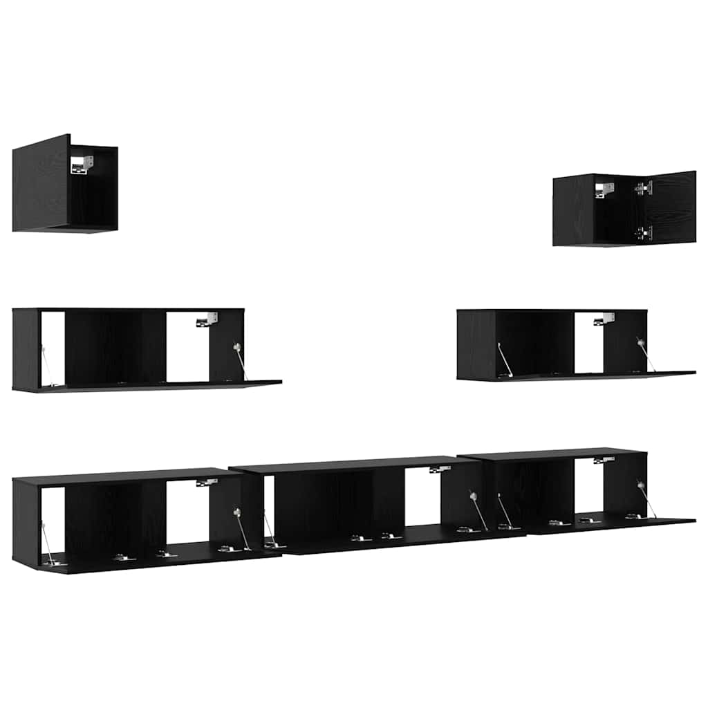 TV-skåpsset 7 pcs Svart ek 100 x 30 x 30 cm Konstruerat trä