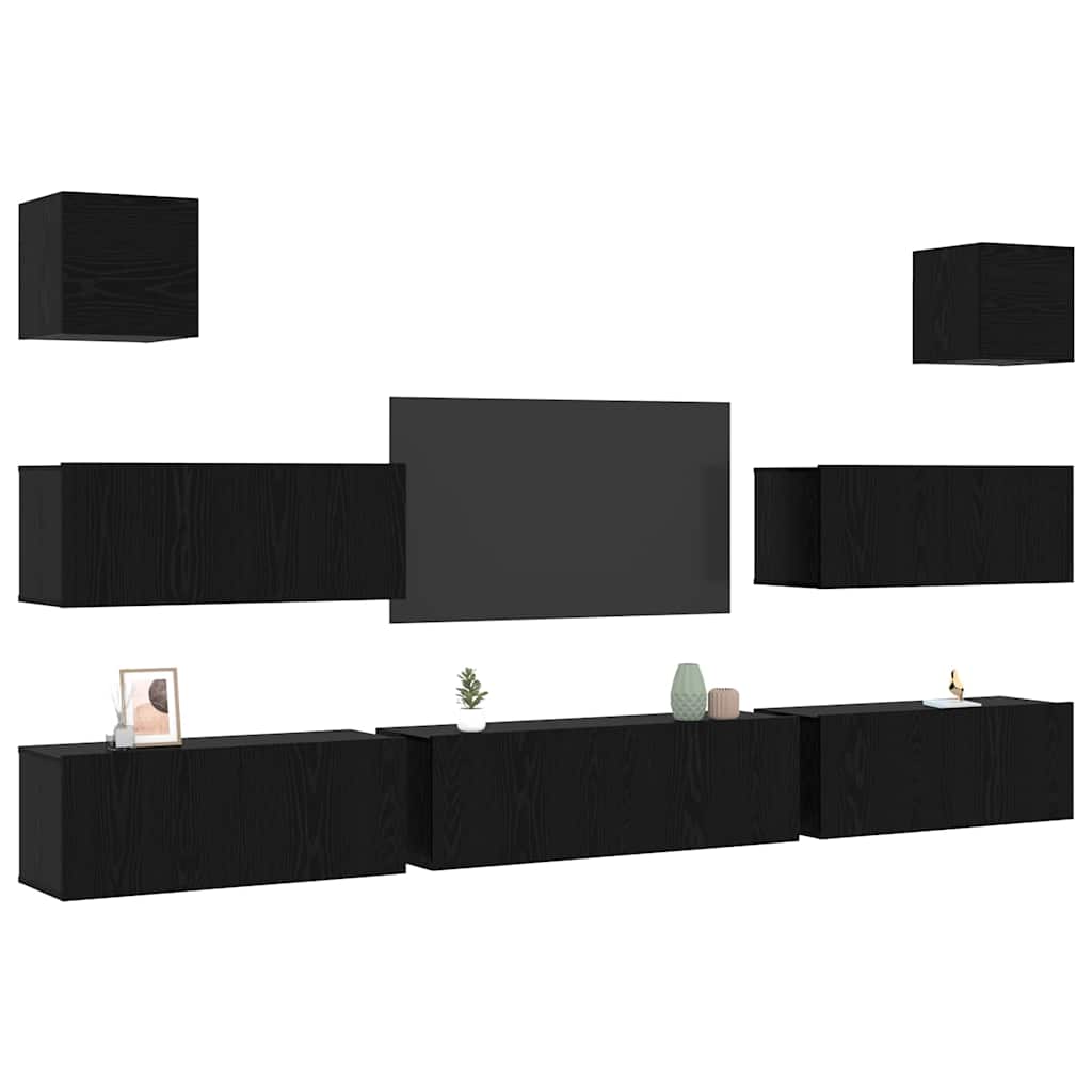 TV-skåpsset 7 pcs Svart ek 100 x 30 x 30 cm Konstruerat trä