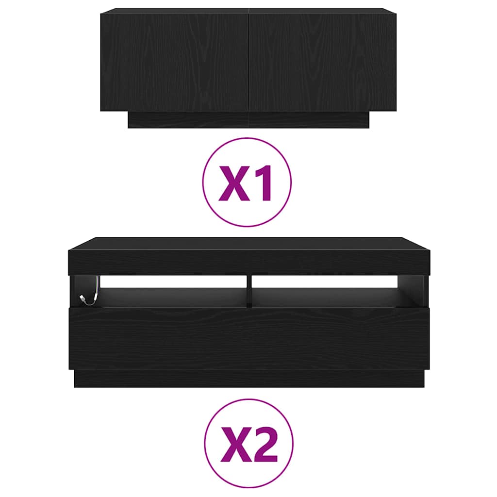 TV-skåp 3 pcs Svart 300 x 35 x 40 cm Konstruerat trä