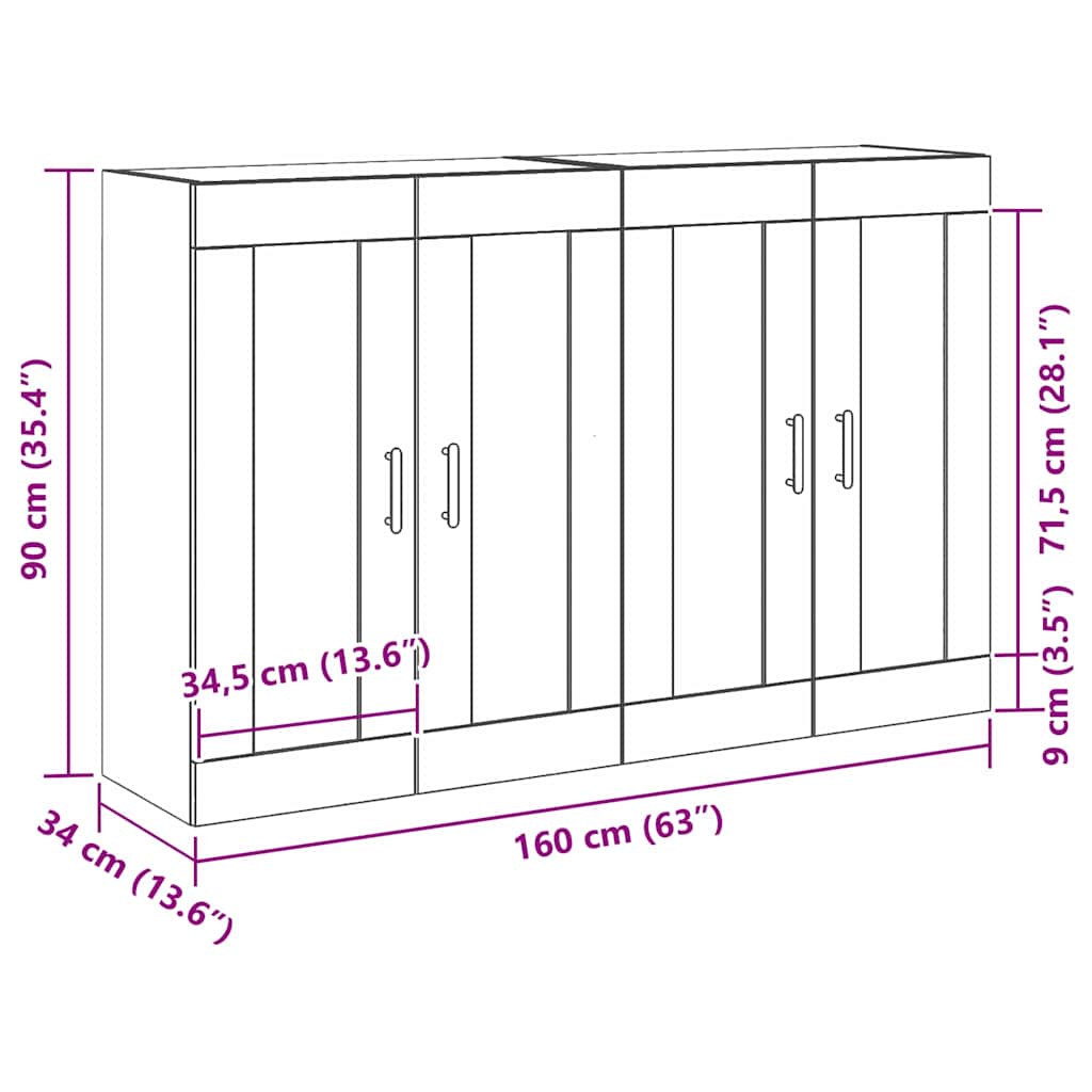 Väggmonterat skåp Väggmonterad 2 pcs Svart ek 160 x 34 x 90 cm