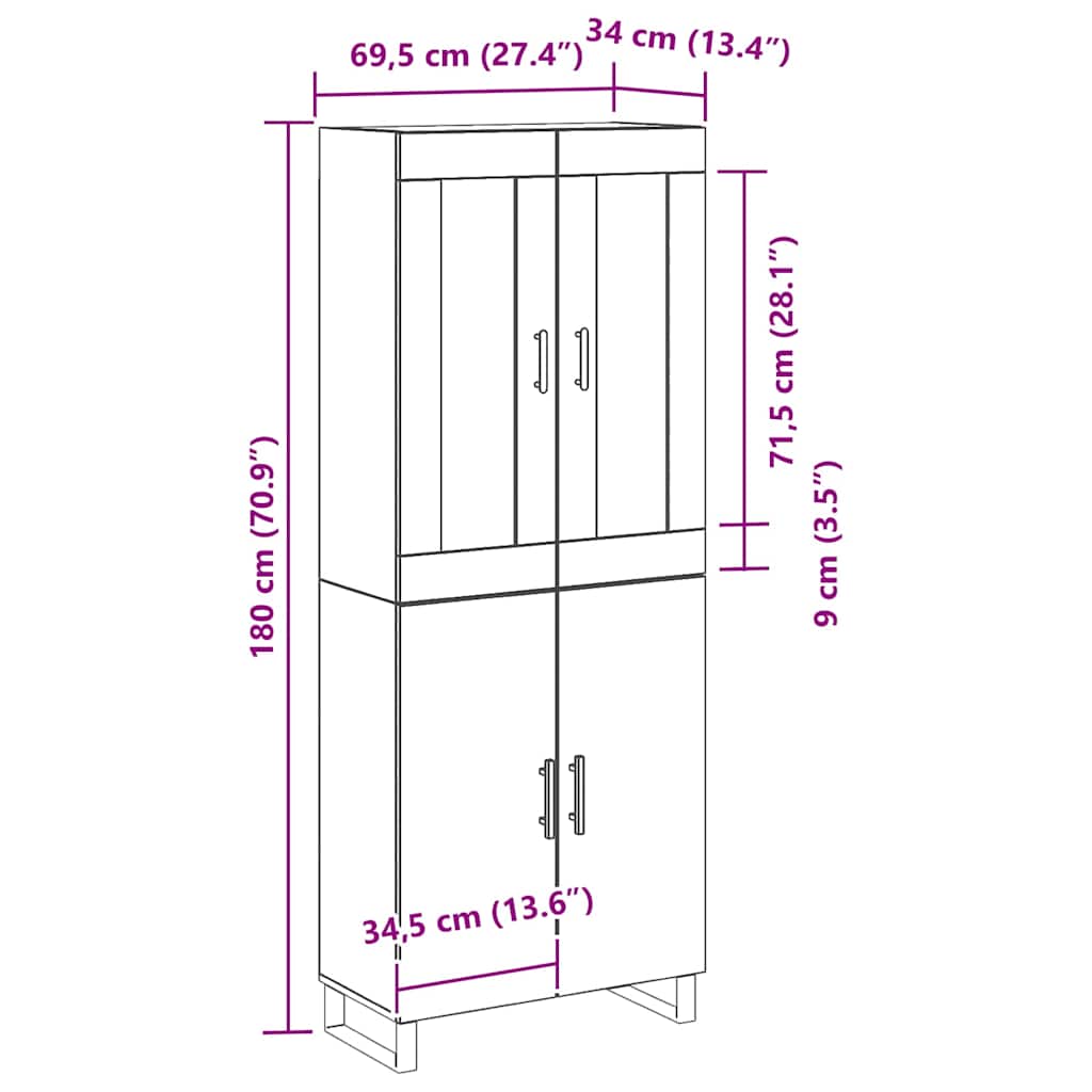 Skåp 2 pcs Svart ek 69.5 x 34 x 180 cm Konstruerat trä