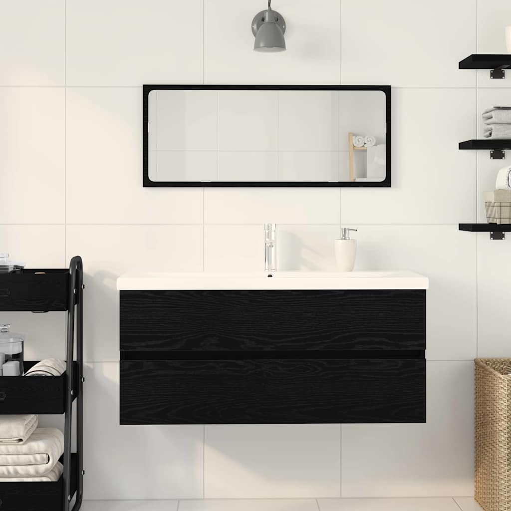 Badrumsunderskåp med dörr Svart Ek 90 x 39 x 62 cm
