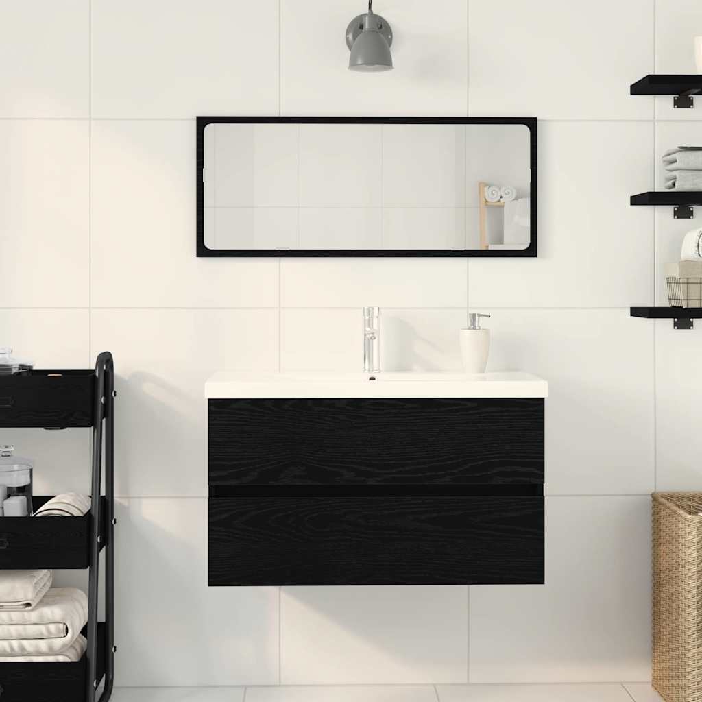 Badrumsunderskåp med dörr Svart Ek 80 x 39 x 62 cm