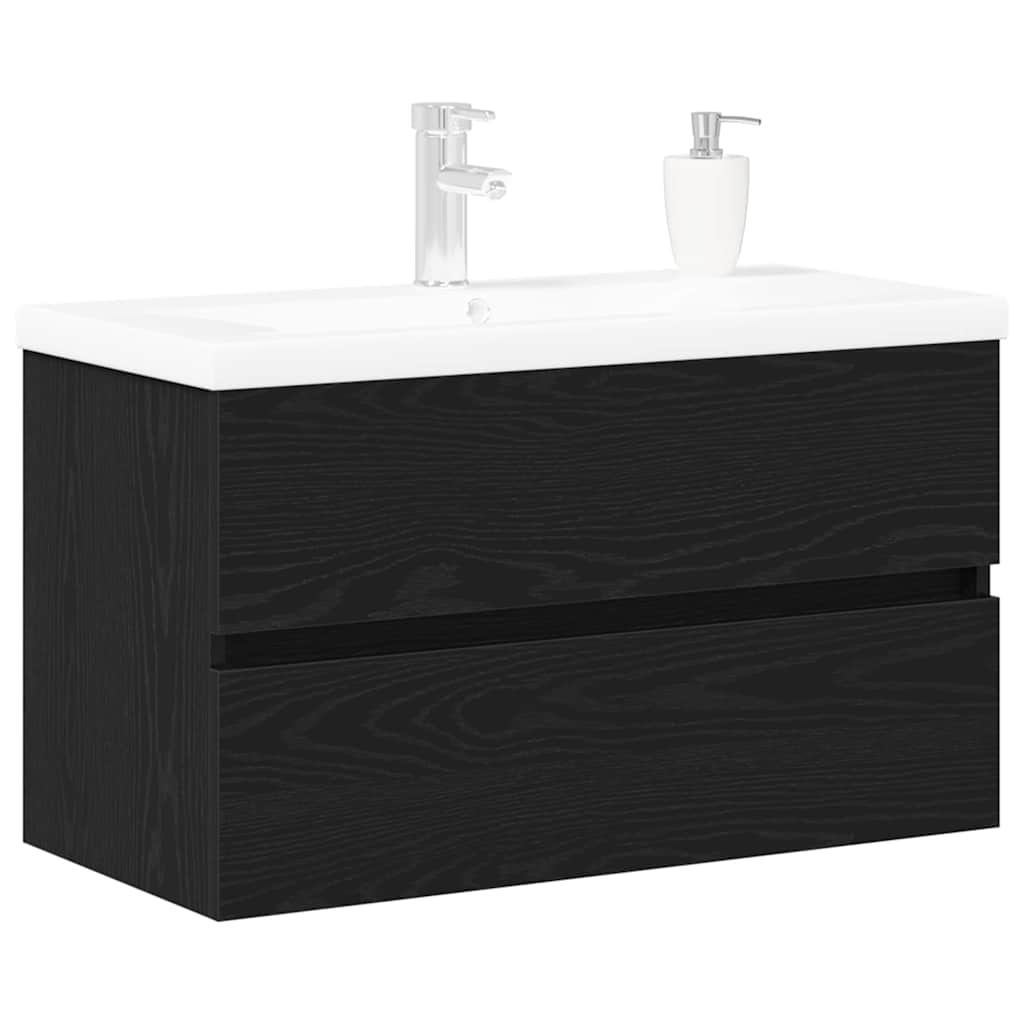 Badrumsunderskåp med dörr Svart Ek 80 x 39 x 62 cm