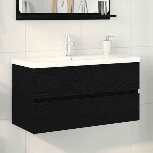 Badrumsunderskåp med dörr Svart Ek 90 x 39 x 62 cm