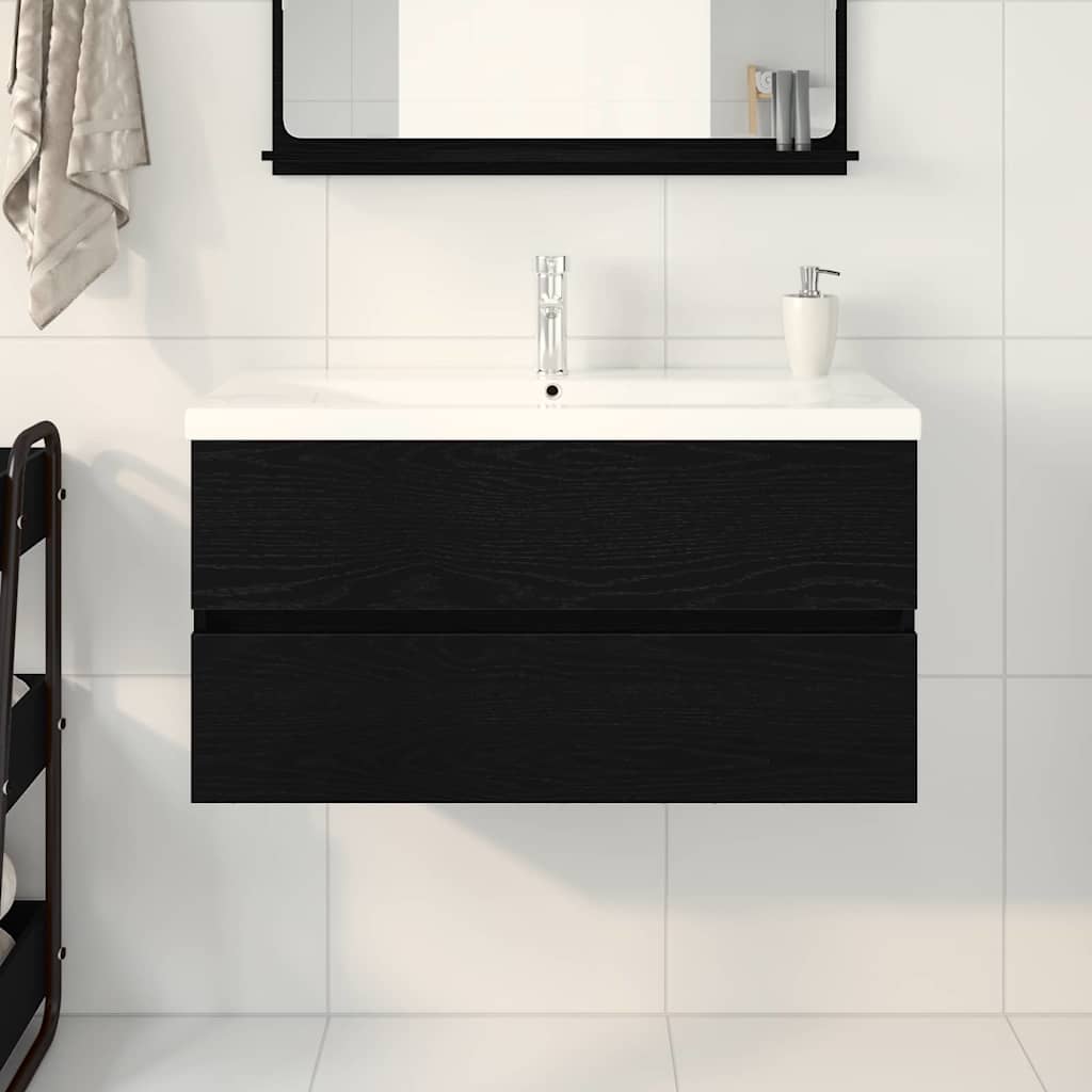 Badrumsunderskåp med dörr Svart Ek 90 x 39 x 62 cm