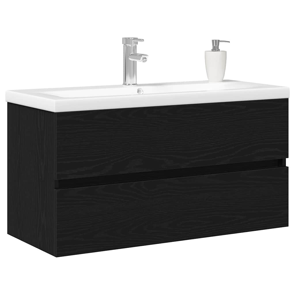 Badrumsunderskåp med dörr Svart Ek 90 x 39 x 62 cm