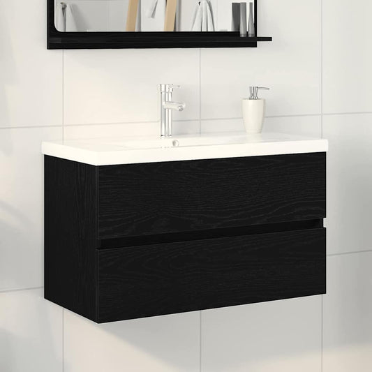 Badrumsunderskåp med dörr Svart Ek 80 x 39 x 62 cm