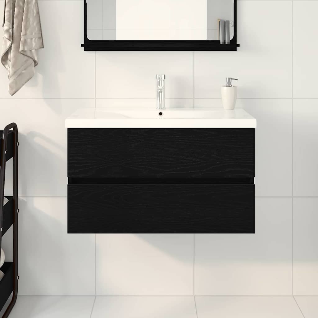 Badrumsunderskåp med dörr Svart Ek 80 x 39 x 62 cm