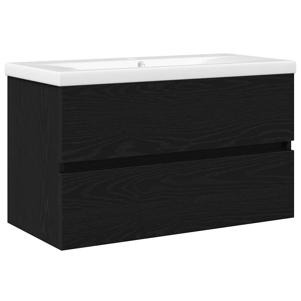 Badrumsunderskåp med dörr Svart Ek 80 x 39 x 62 cm