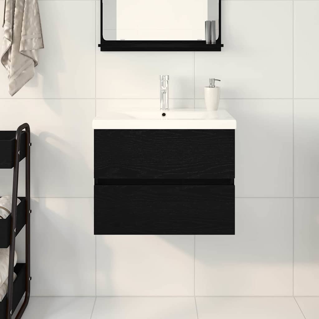Badrumsunderskåp med dörr Svart Ek 60 x 39 x 62 cm