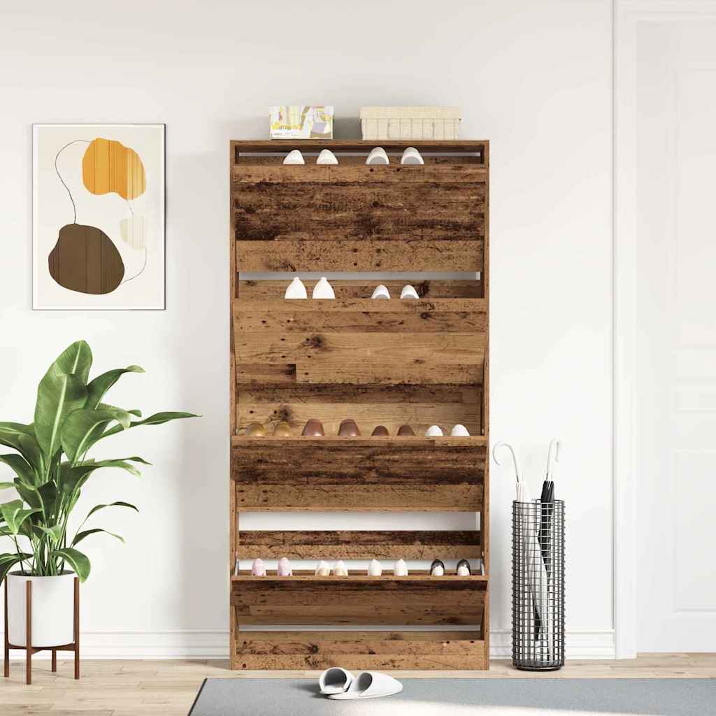 Skåp för skor Gammalt trä 80 x 21 x 163.5 cm Konstruerat trä
