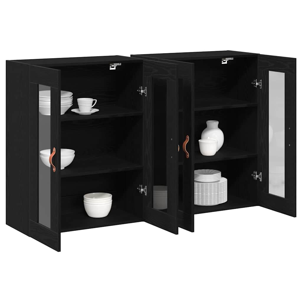 Väggskåp 2 pcs Svart ek 69.5 x 34 x 90 cm Konstruerat trä