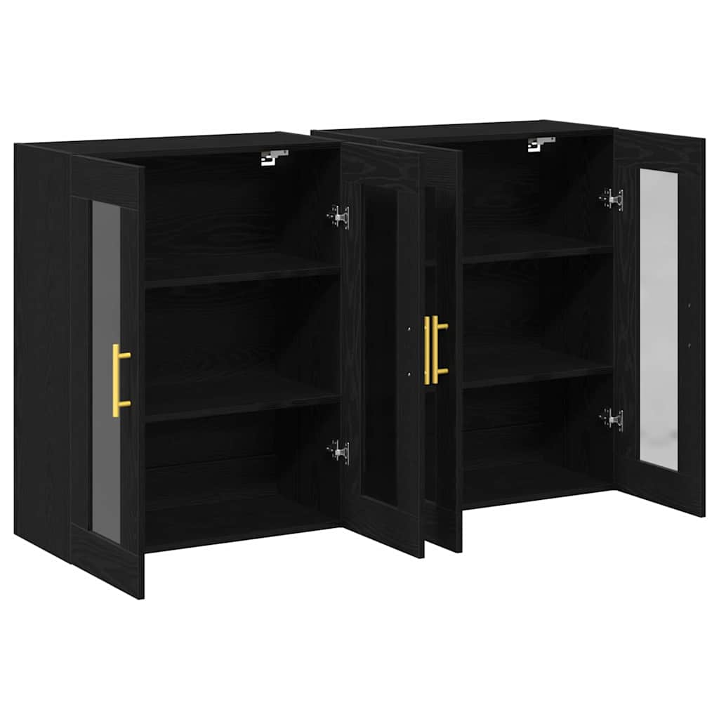 Väggskåp 2 pcs Svart ek 69.5 x 34 x 90 cm Konstruerat trä