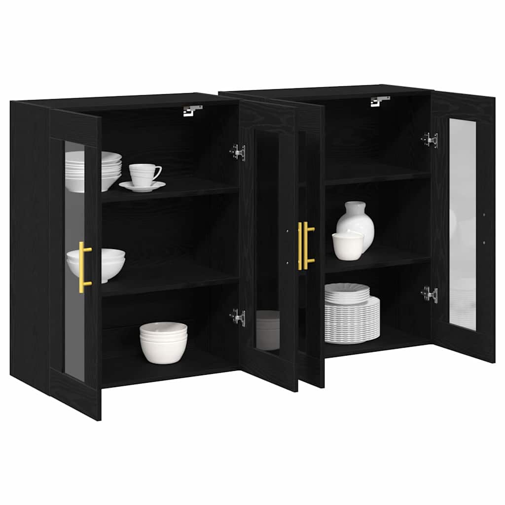 Väggskåp 2 pcs Svart ek 69.5 x 34 x 90 cm Konstruerat trä