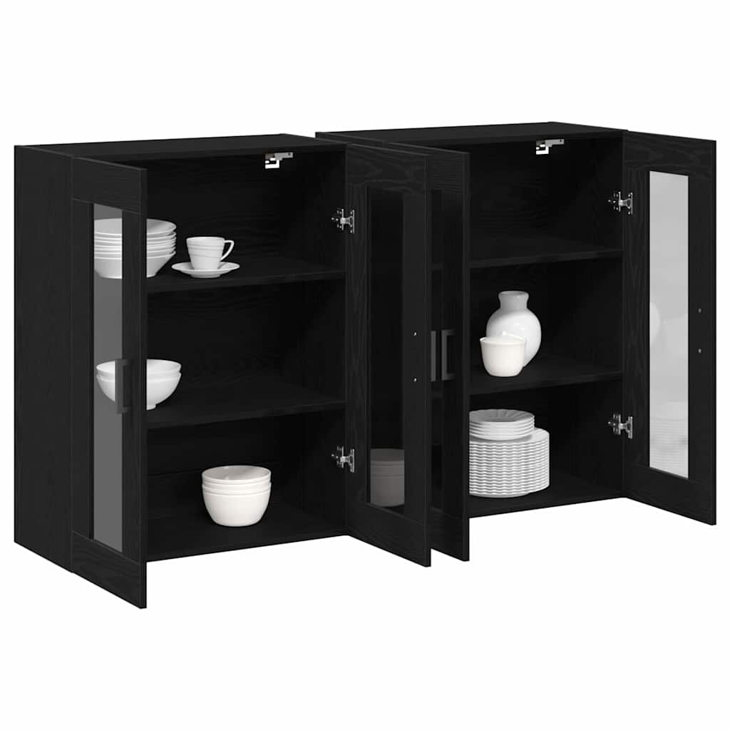 Väggskåp 2 pcs Svart ek 69.5 x 34 x 90 cm Konstruerat trä