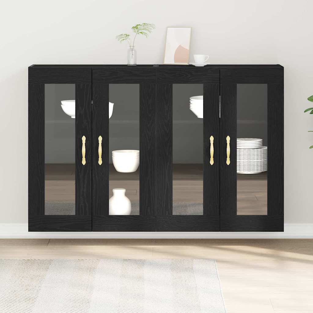 Väggskåp 2 pcs Svart ek 69.5 x 34 x 90 cm Konstruerat trä