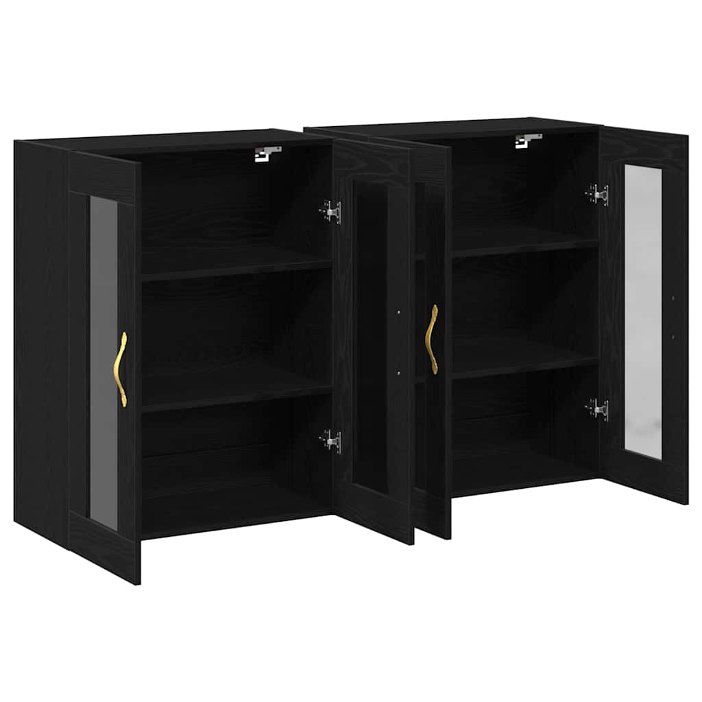 Väggskåp 2 pcs Svart ek 69.5 x 34 x 90 cm Konstruerat trä