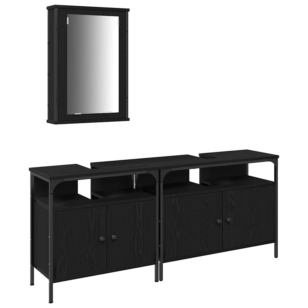 Badrumsinredning 3 pcs Svart 80 x 30 x 60 cm Konstruerat trä