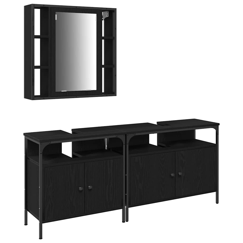 Badrumsinredning 3 pcs Svart 80 x 30 x 60 cm Konstruerat trä