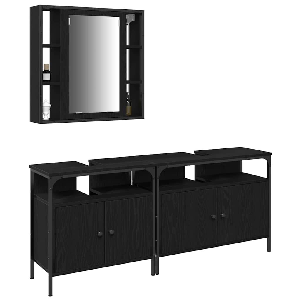 Badrumsinredning 3 pcs Svart 80 x 30 x 60 cm Konstruerat trä