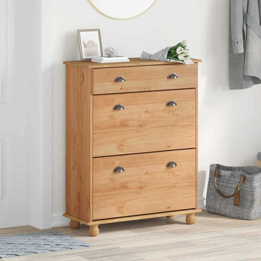 Skoskåp med låda ASKIM Brun 85 x 35 x 108 cm Massivt tallträ