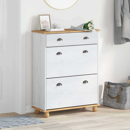 Skoskåp med låda ASKIM Vit 85 x 35 x 108 cm Massivt tallträ